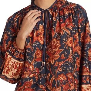 Zimmermann Junie 100% Silk Floral Tie Detail Blouse
